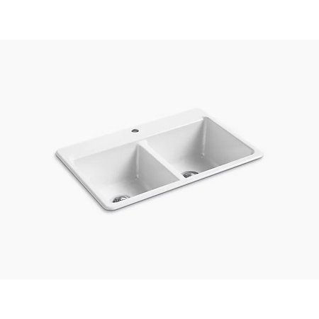 Riverby Collection K-8679-1A2-0 33"" x 22"" x 9.63"" Top Mounted Double Equal Workstation Kitchen Sink with Accessories and Single Faucet Hole in -  Kohler, K86791A20